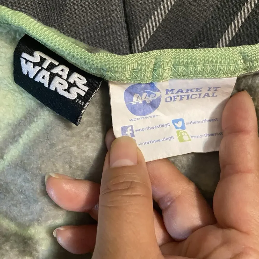 Star Wars Baby Blanket Soft Fleece Gray Green Snack Time Baby Yoda Frogs 36x48”
